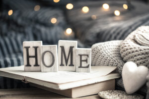 home letters on books in the interior